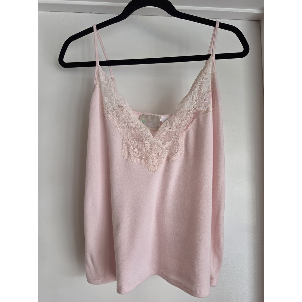 California Dynasty Camisole L Pink V-Neck Sleeveless Tank Top Slip Lace